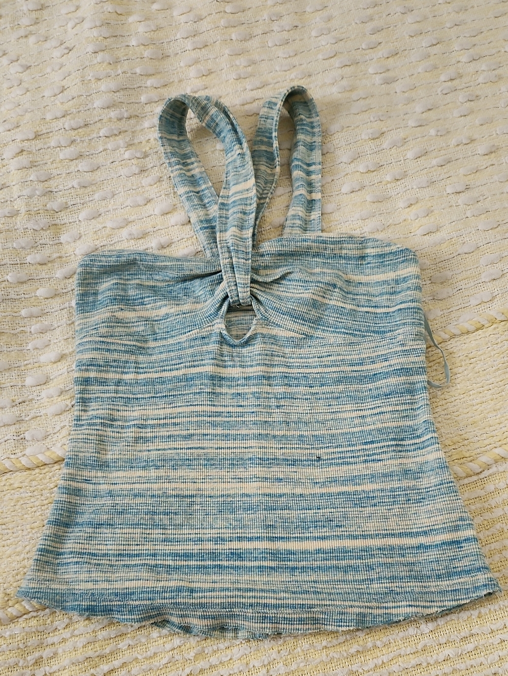 Free People Light Blue and Cream Striped Knit Halter Tank